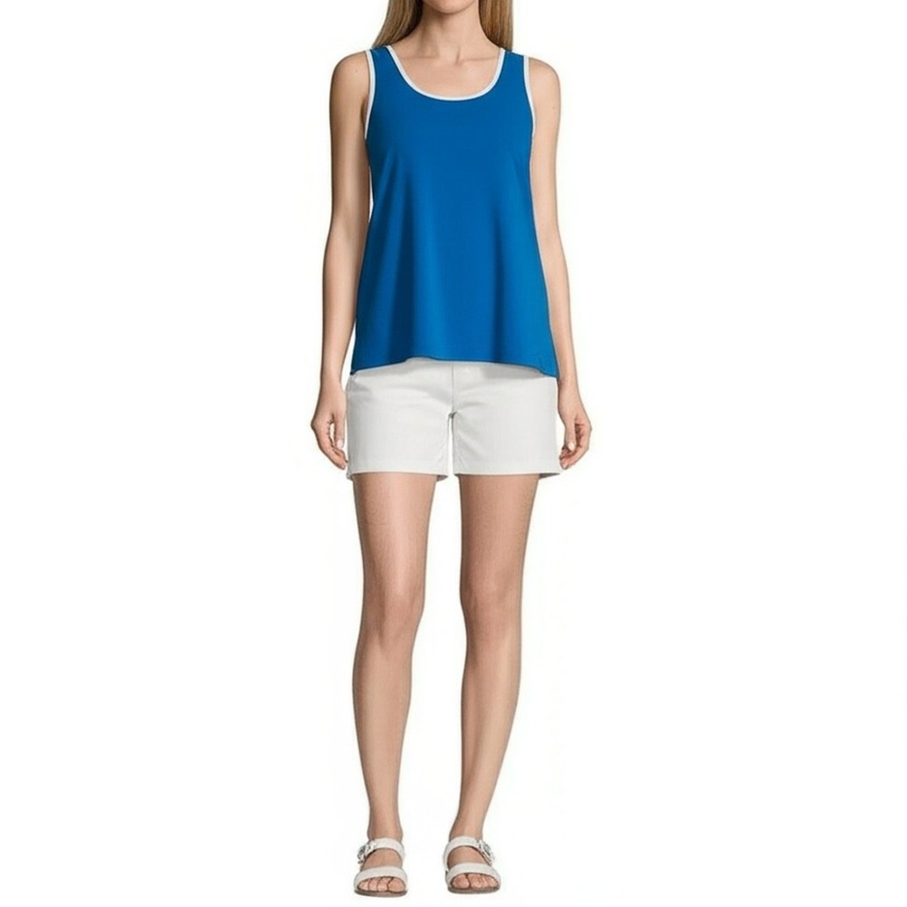 Susan Graver Tank Top Women's Medium Teal Blue White Trim Sleeveless Colorblock